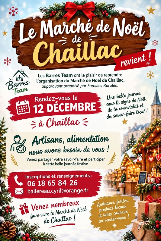 marché Noël chaillac 2026 Les Barrés team