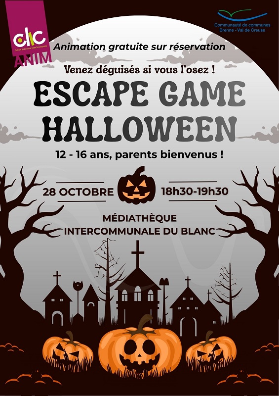 Afficheescape game halloween mediathèque Le Blanc